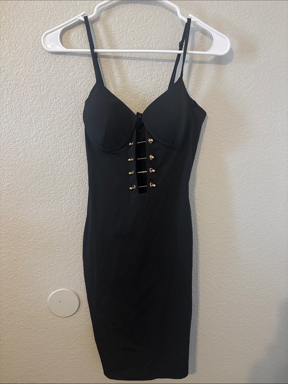 Hera Collection Black Midi Bodycon Dress with Gold Hardware